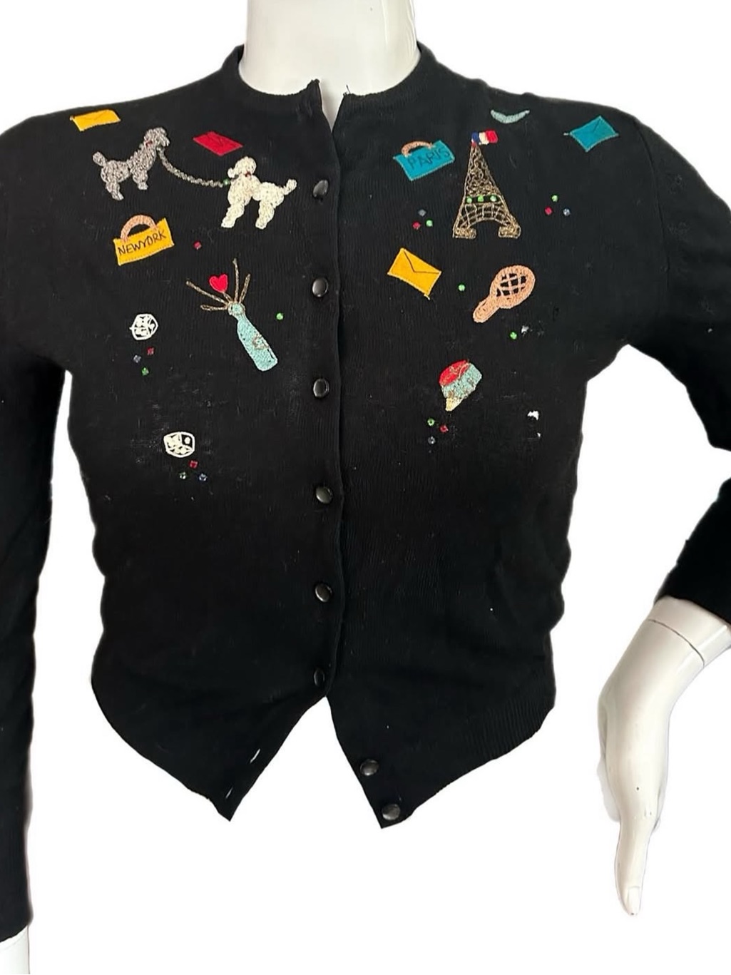 Vintage Schiaparelli Paris Poodle Cardigan Size M/L